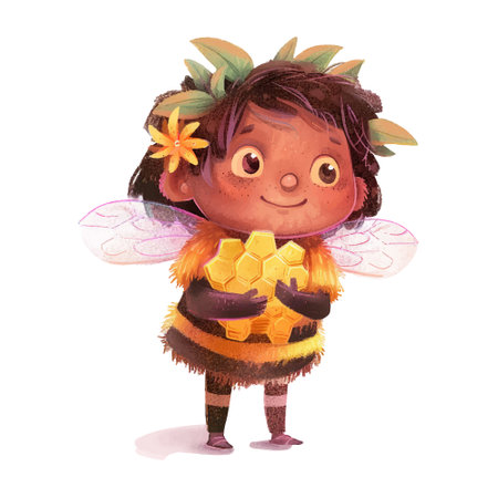 Illustration of a Cute Little Girl Wearing a Bee Costumeのイラスト素材