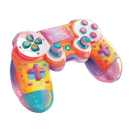 Watercolor video game controller isolated on white background. Hand drawn illustration