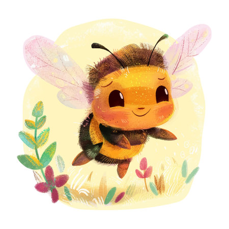 Cute watercolor illustration of a cute cartoon bee. Vector illustration.のイラスト素材