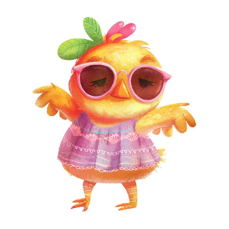 Cute watercolor chicken in sunglasses isolated on a white background.のイラスト素材
