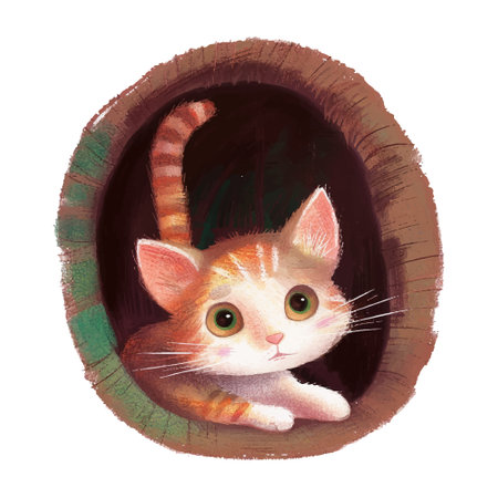 Cute cat in a hole in the wall. Watercolor illustration.のイラスト素材