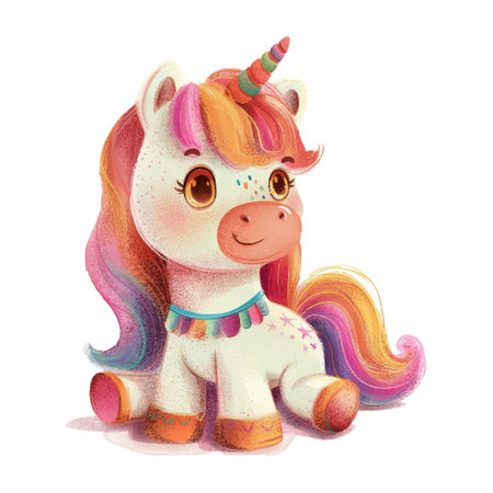 Cute cartoon unicorn isolated on white background. Watercolor illustration.のイラスト素材