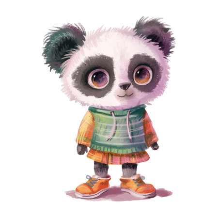 Cute cartoon panda. Watercolor illustration on white background.のイラスト素材