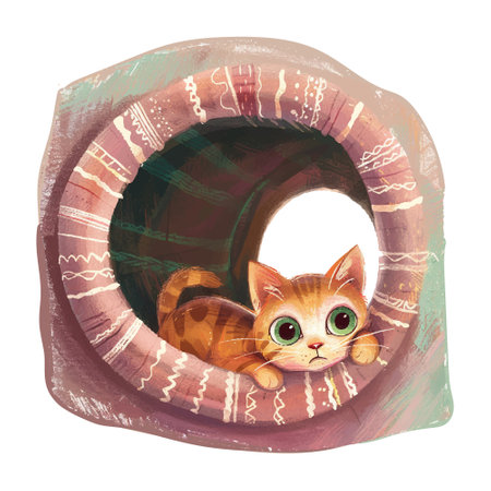 Cat in the hole. Watercolor illustration. Isolated on white background.のイラスト素材