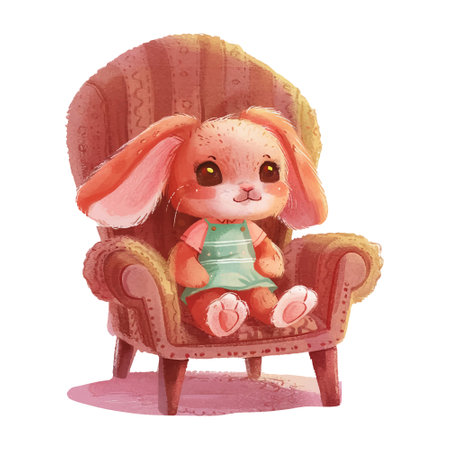 Cute cartoon rabbit sitting in armchair. Watercolor illustration.のイラスト素材