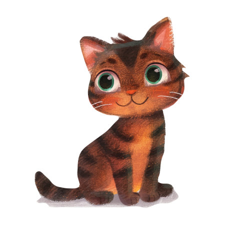 Watercolor illustration of a cute cat sitting on a white background.のイラスト素材