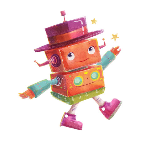 Watercolor illustration of a funny robot. Isolated on white background.のイラスト素材