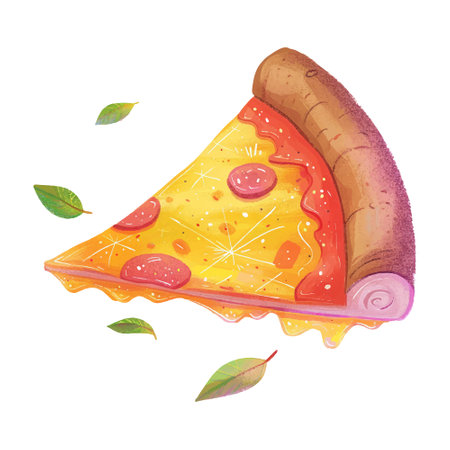 Pizza slice, isolated on white background. Watercolor illustration.のイラスト素材