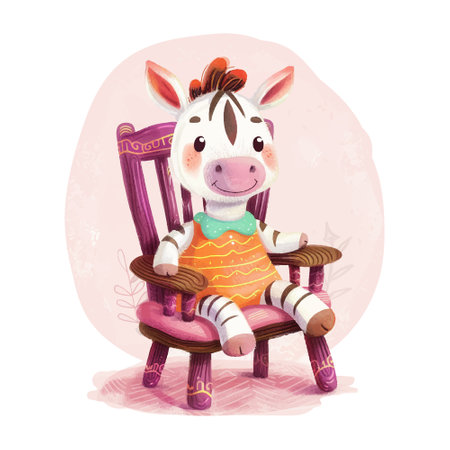 Cute cartoon zebra sitting on a chair. Vector illustration.のイラスト素材