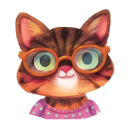 Cute cat with glasses isolated on white background. Watercolor illustration.のイラスト素材