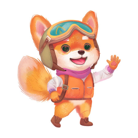 Cute cartoon fox in aviator helmet and goggles. Vector illustration.のイラスト素材
