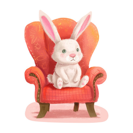 Cute Easter bunny sitting on an armchair. Watercolor illustration.のイラスト素材