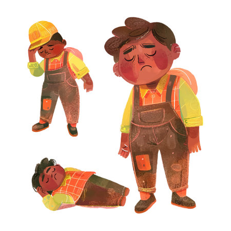Vector illustration of a little boy and girl in a construction uniform.のイラスト素材