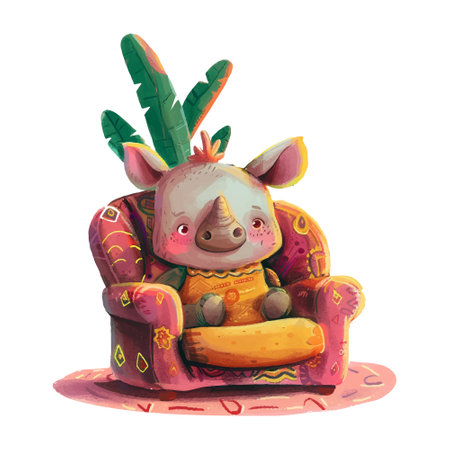 Watercolor illustration of a cute hippo sitting in a chair.のイラスト素材