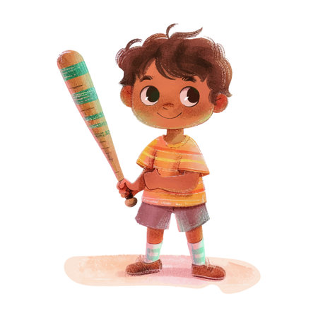 Cute little boy with baseball bat isolated on a white background.のイラスト素材