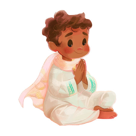 Illustration of a Cute Baby Boy Praying on White Backgroundのイラスト素材