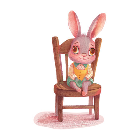 Cute cartoon rabbit sitting on a chair. Watercolor illustration.のイラスト素材