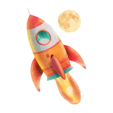Watercolor rocket isolated on white background. Hand drawn illustration for your designのイラスト素材