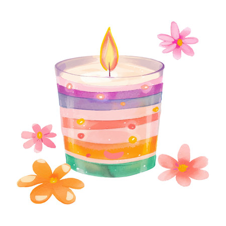 Candle with flowers. Hand drawn watercolor illustration isolated on white backgroundのイラスト素材