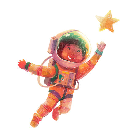 Cute cartoon astronaut with star in his hand. Watercolor illustration.のイラスト素材
