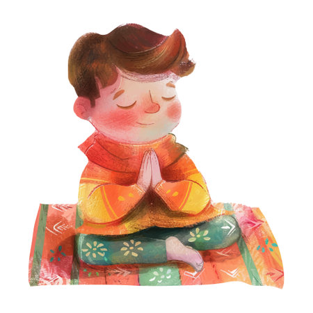 Watercolor illustration of a boy sitting on a lotus position.のイラスト素材