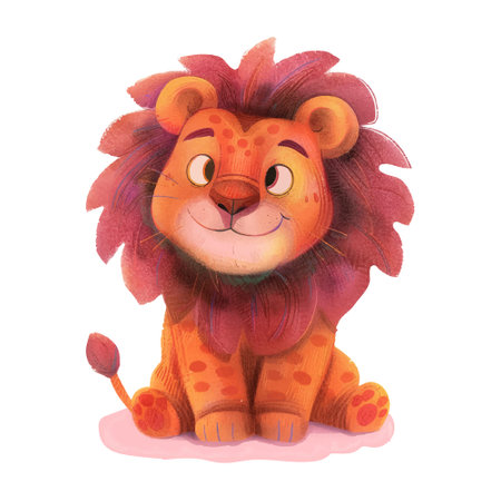 cartoon scene with cute lion on white background - illustration for childrenのイラスト素材