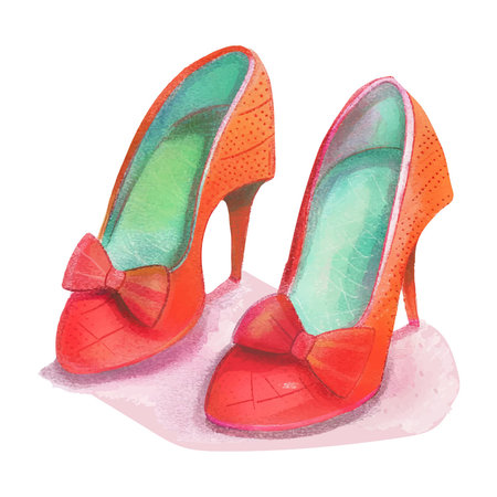 Watercolor illustration of a pair of high heel women's shoes.のイラスト素材