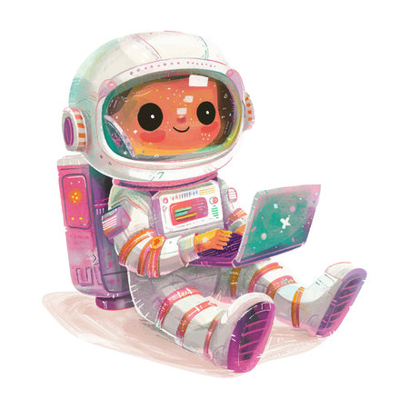 cartoon scene with astronaut girl on white background - illustration for childrenのイラスト素材