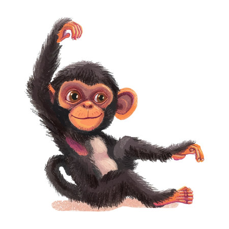 Cute monkey isolated on white background. Watercolor cartoon illustration.のイラスト素材