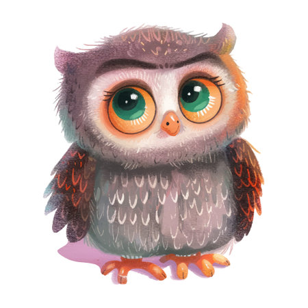Cute owl isolated on white background. Hand drawn watercolor illustration.のイラスト素材