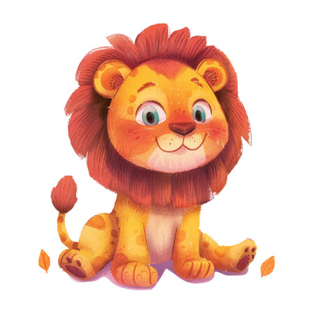Cute cartoon lion isolated on white background. Watercolor illustration.のイラスト素材
