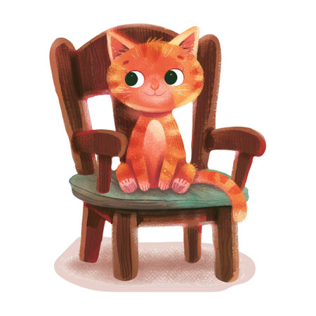 Cute red cat sitting on a chair. Watercolor illustration.のイラスト素材