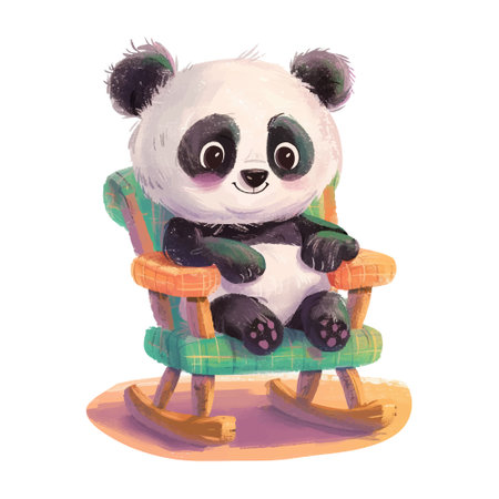 Panda sitting on a rocking chair. Watercolor hand drawn illustrationのイラスト素材