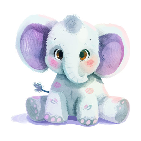 Cute cartoon elephant. Watercolor illustration isolated on white background.のイラスト素材