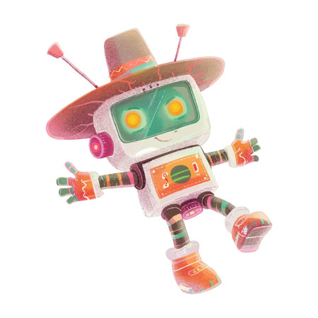 vintage robot isolated on a white background. watercolor illustration.のイラスト素材
