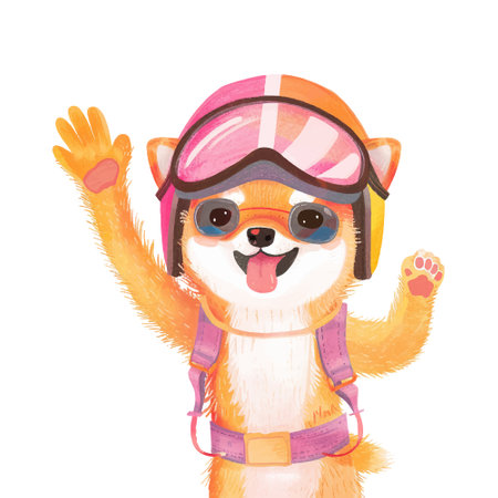 Cute dog with helmet and goggles. Vector illustration on white background.のイラスト素材
