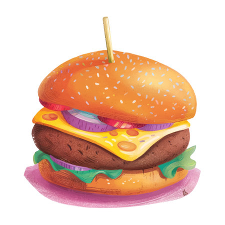 Hamburger on white background. Watercolor illustration of fast food.のイラスト素材