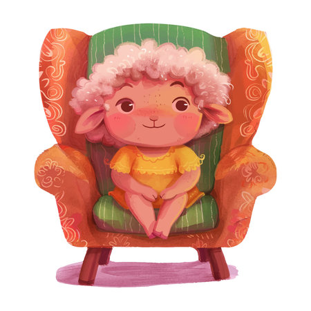 Cute cartoon sheep sitting on the armchair. Vector illustration.のイラスト素材