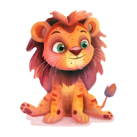 Cute cartoon lion. Watercolor illustration isolated on white background.のイラスト素材