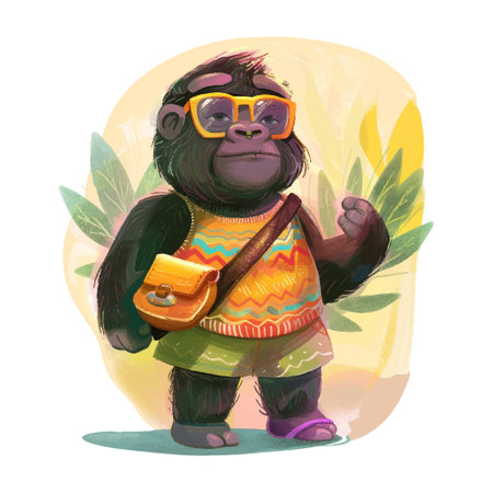 Gorilla in a colorful sweater and sunglasses. Vector illustration.のイラスト素材
