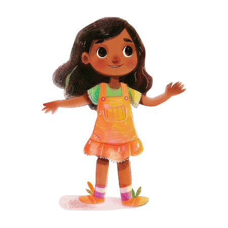 Illustration of a Cute Little Girl Standing in Watercolor Styleのイラスト素材