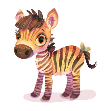 Watercolor illustration of cute zebra. Isolated on white background.のイラスト素材