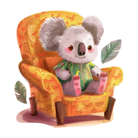 Cute cartoon koala in an armchair. Watercolor illustrationのイラスト素材