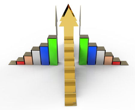 Business graph bar growth on white backgroundの写真素材