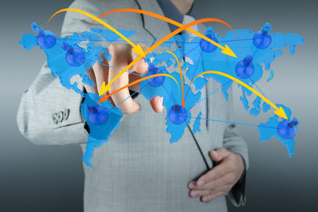 businessman hand holds social network as concept