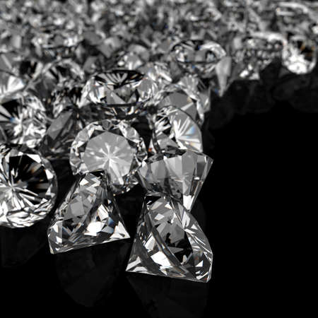 diamonds on black surface backgroundの写真素材