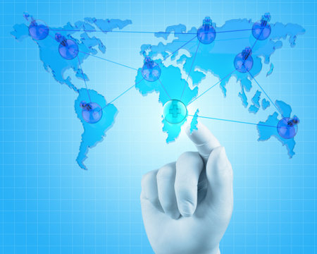 scientist doctor hand touch virtual medical network conceptの写真素材