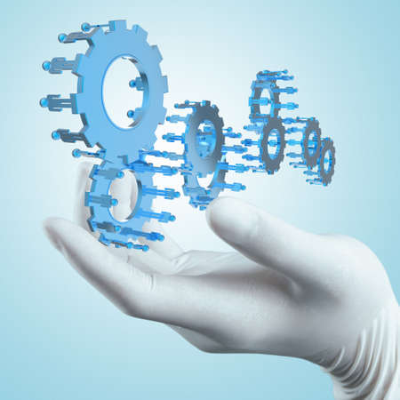 scientist doctor hand touch virtual medical network conceptの写真素材