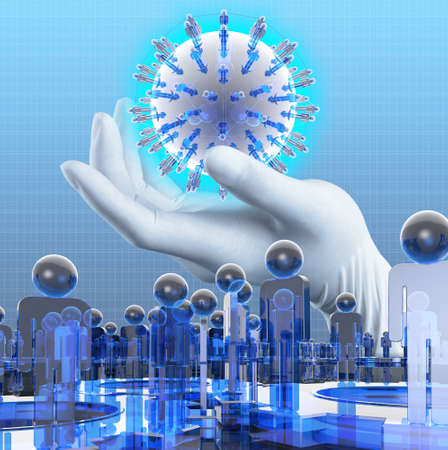 Doctor hand with a stethoscope and human sign socialの写真素材