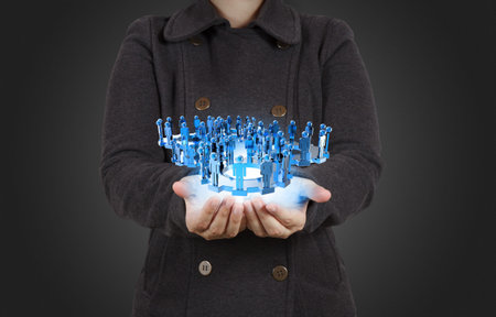 businesswoman using tablet computer shows social network concept